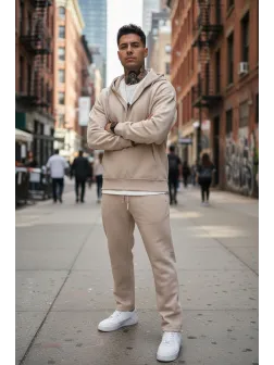 Trening barbati slim fit bej Pantaloni + Hanorac k054 26-1.3 Trening barbati slim fit bej Pantaloni + Hanorac k054 26-1.3