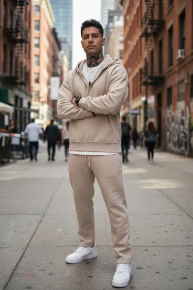 Trening barbati slim fit bej Pantaloni + Hanorac k054 26-1.3