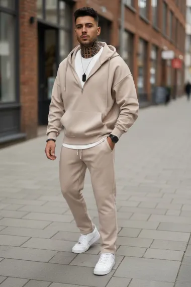 Trening barbati slim fit bej Pantaloni + Hanorac k054 26-1.3