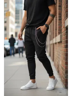 Pantaloni de trening negri conici 10141 19-3.1