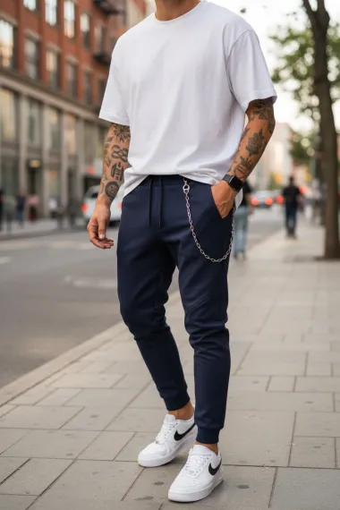 Pantaloni de trening bleumarin conici 12108 119-4