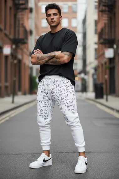 Pantaloni de trening albi conici 172 16-5