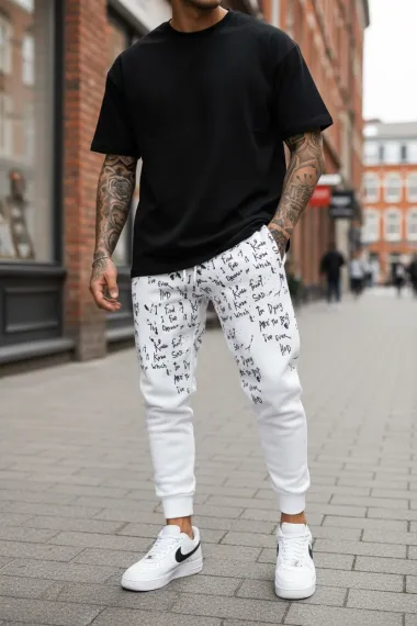 Pantaloni de trening albi conici 172 16-5