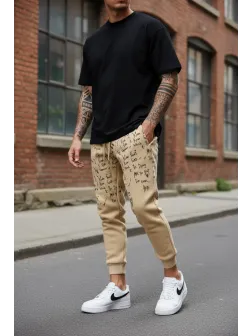 Pantaloni de trening bej conici 172 15-3