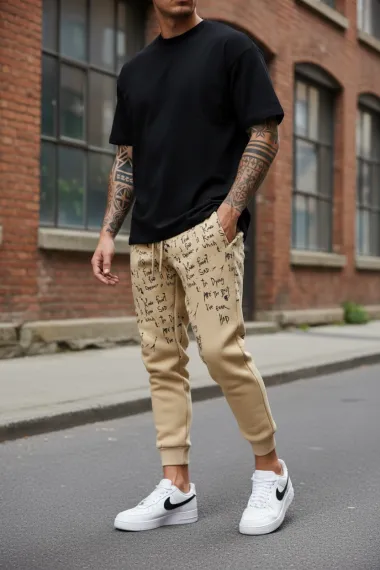 Pantaloni de trening bej conici 172 15-3
