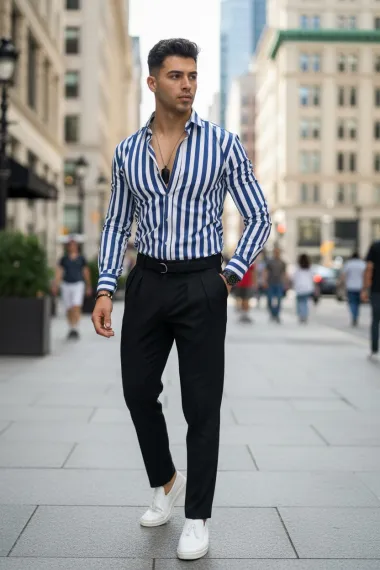 Camasa barbati slim fit dungi B8180