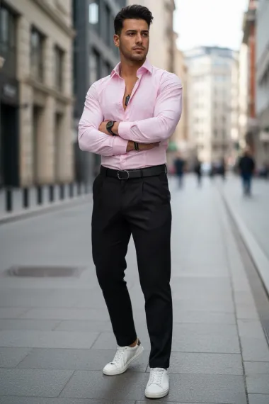 Camasa barbati slim fit roz B8182 O5-4.3