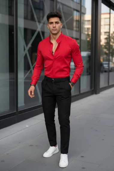 Camasa barbati slim fit rosie B8411
