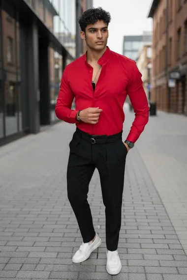 Camasa barbati slim fit rosie B8411