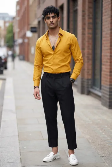 Camasa barbati slim fit mustar B8816