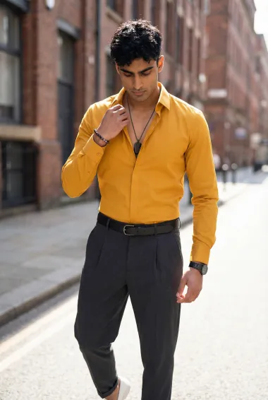 Camasa barbati slim fit mustar B8816