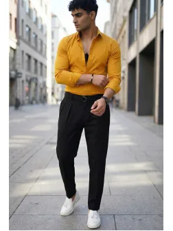 Camasa barbati slim fit mustar B8816 Camasa barbati slim fit mustar B8816