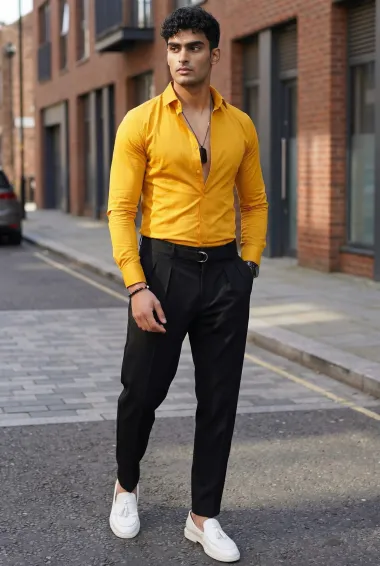 Camasa barbati slim fit mustar B8816