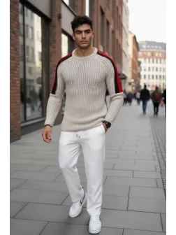 Pulover barbati gros slim fit bej ZR T3570 18-5.2