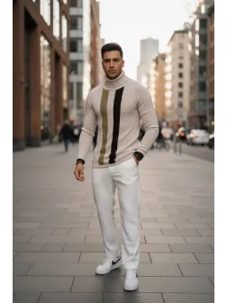 Pulover barbati gros slim fit bej ZR T3581 O1-5.1