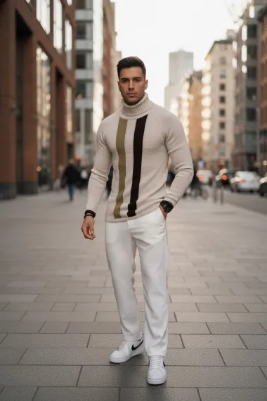 Pulover barbati gros slim fit bej ZR T3581 O1-5.1