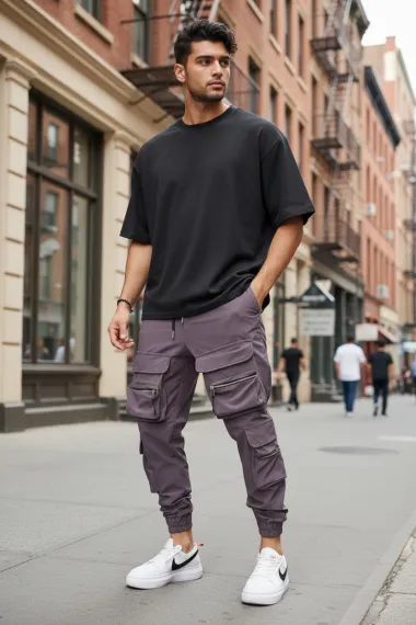 Pantaloni de trening cargo, mov, conici K006 P02-2.2
