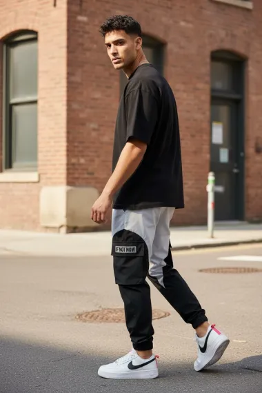 Pantaloni de trening cargo, negri, conici y2223 P18-4.1