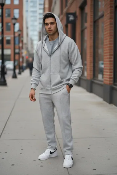 Trening barbati slim fit gri Pantaloni + Hanorac 10001 P20-2.2