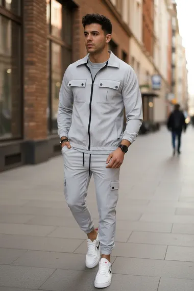 Trening barbati slim fit gri Pantaloni + Hanorac 1012 P20-1.3