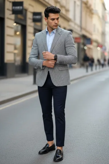 Sacou barbati slim fit in carouri 13318 P19-4.1