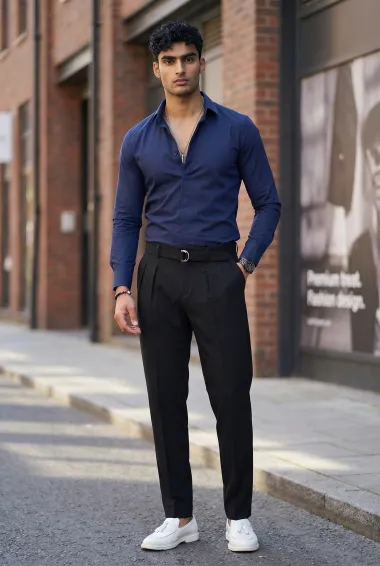 Camasa barbati bleumarin cu butoni slim fit B1381 59-3 E / 9-5.2