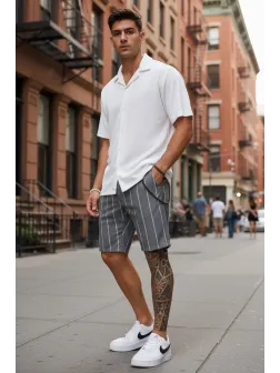 Pantaloni scurti casual, gri cu dungi 13165 D6-4.2