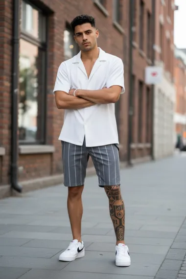 Pantaloni scurti casual, gri cu dungi 13165 D6-4.2