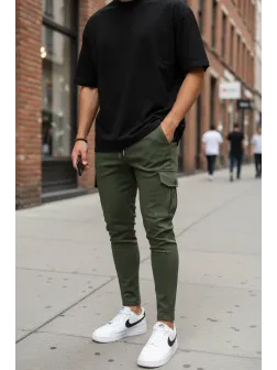 Pantaloni de trening cargo, kaki, conici 4451 D2-3.2 Pantaloni de trening cargo, kaki, conici 4451 D2-3.2