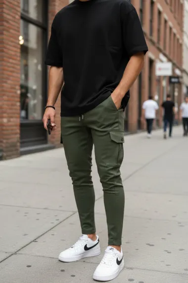 Pantaloni de trening cargo, kaki, conici 4451 D2-3.2