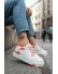 Adidasi dama albi cu portocaliu casual, 8002 T15-1