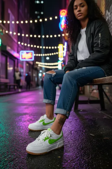 Adidasi dama albi cu verde,casual, 9981