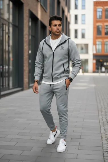 Trening barbati slim fit gri Pantaloni + Hanorac AB031 22A-3.1