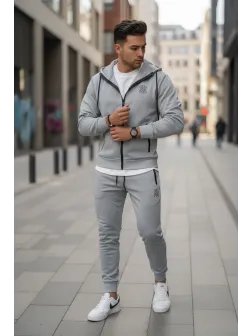 Trening barbati slim fit gri Pantaloni + Hanorac AB031 22A-3.1 Trening barbati slim fit gri Pantaloni + Hanorac AB031 22A-3.1