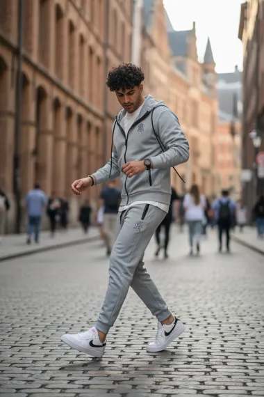 Trening barbati slim fit gri Pantaloni + Hanorac AB031 22A-3.1