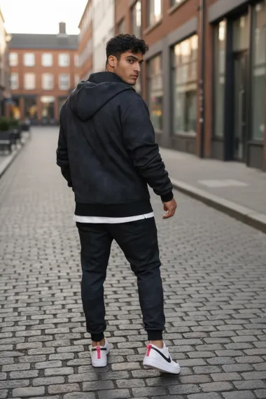 Trening barbati slim fit negru Pantaloni + Hanorac AB031 45-2.3