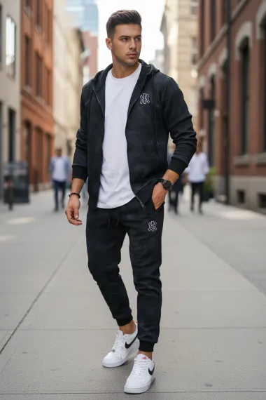 Trening barbati slim fit negru Pantaloni + Hanorac AB031 45-2.3