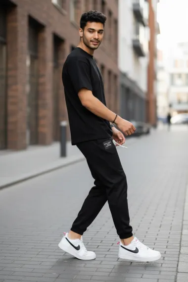 Pantaloni de trening negri conici GG107 27-4.1