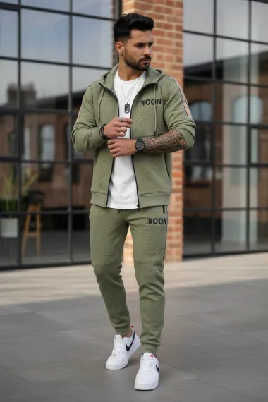 Trening barbati slim fit kaki Pantaloni + Hanorac 5020 16-1.1