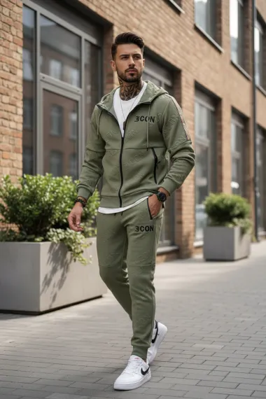 Trening barbati slim fit kaki Pantaloni + Hanorac 5020 16-1.1