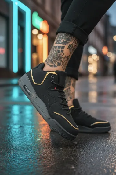 Adidasi barbati casual, negru cu auriu 5919 T51-3