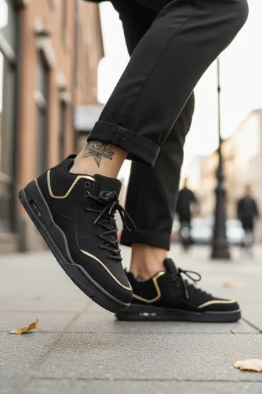 Adidasi barbati casual, negru cu auriu 5919 T51-3