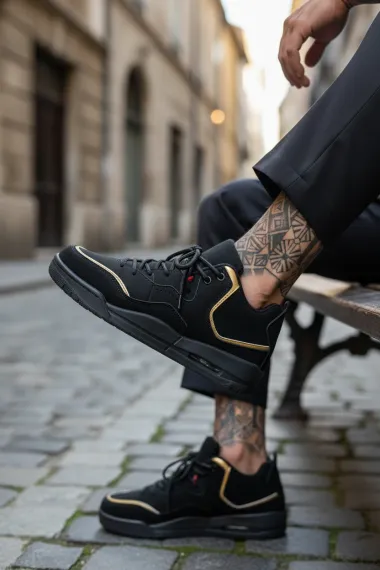 Adidasi barbati casual, negru cu auriu 5919 T51-3