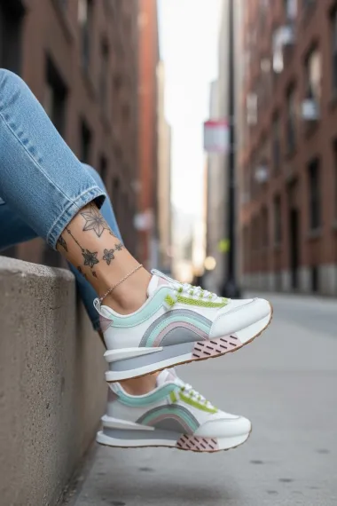 Adidasi dama casual albi cu roz CL2302 N11-3