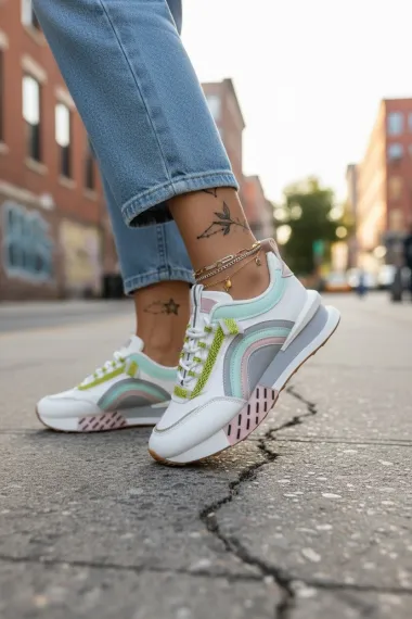 Adidasi dama casual albi cu roz CL2302 N11-3