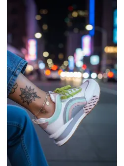 Adidasi dama casual albi cu roz CL2302 N11-3