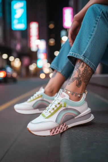 Adidasi dama casual albi cu roz CL2302 N11-3