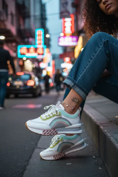 Adidasi dama casual albi cu roz CL2302 N11-3