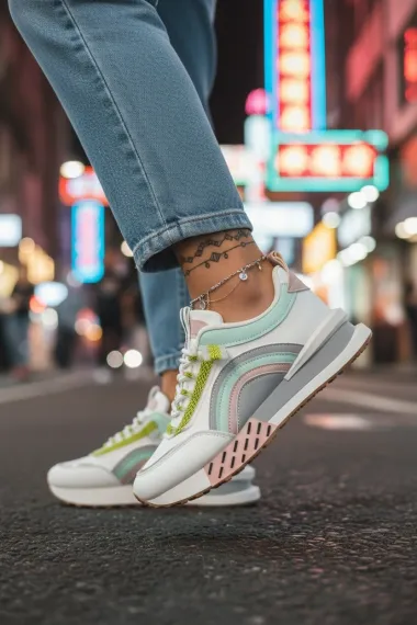 Adidasi dama casual albi cu roz CL2302 N11-3