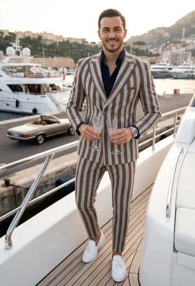 Costum barbati slim fit in carouri sacou + pantaloni 1077 X9